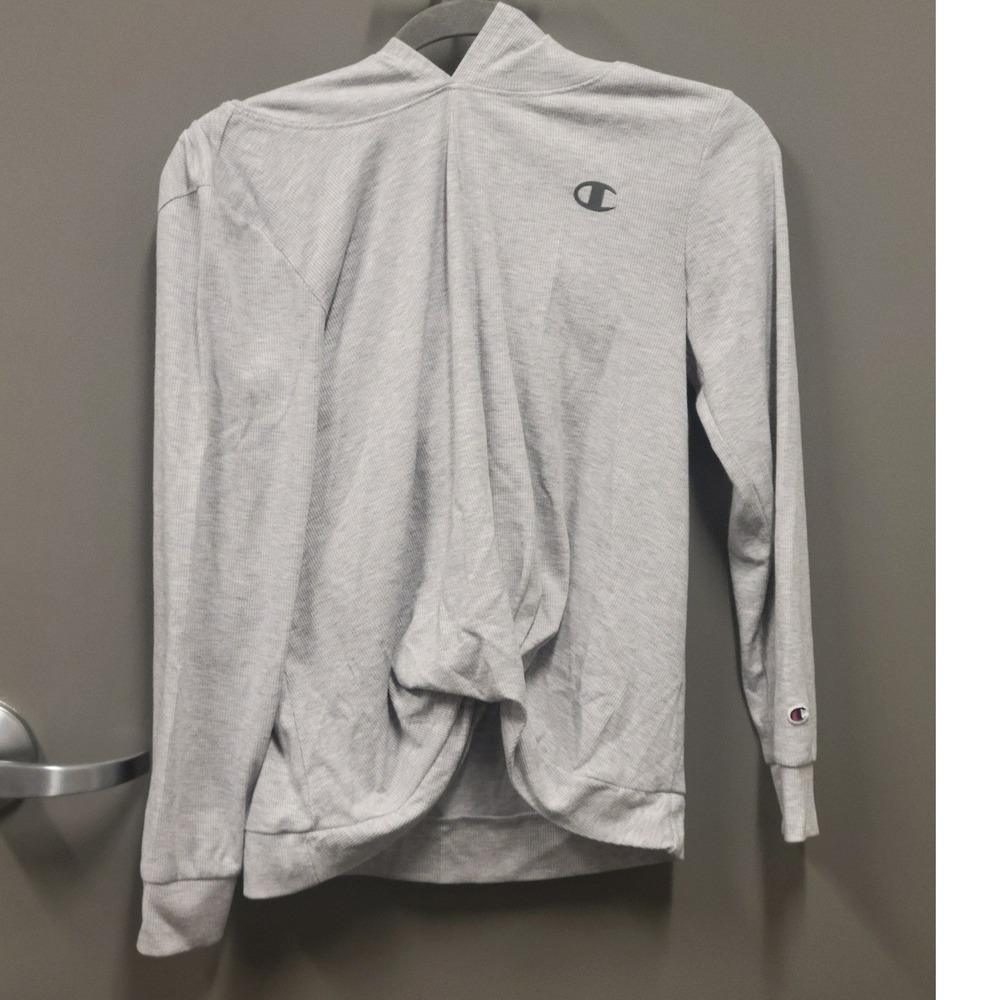 Champion Kids Gray Ribbed Twist Front Long Sleeve Hoodie Shirt XL 16